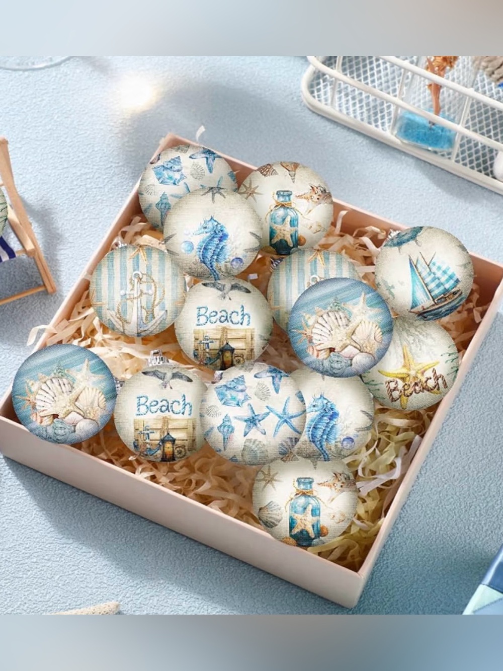 Coastal/Beach 16 Pcs Summer Beach Ornaments Ball - NIP - Picture 4 of 9